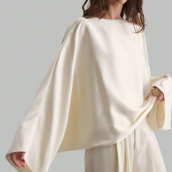 Tops - Apricot Casual Women's satin-like loose fitted blouse